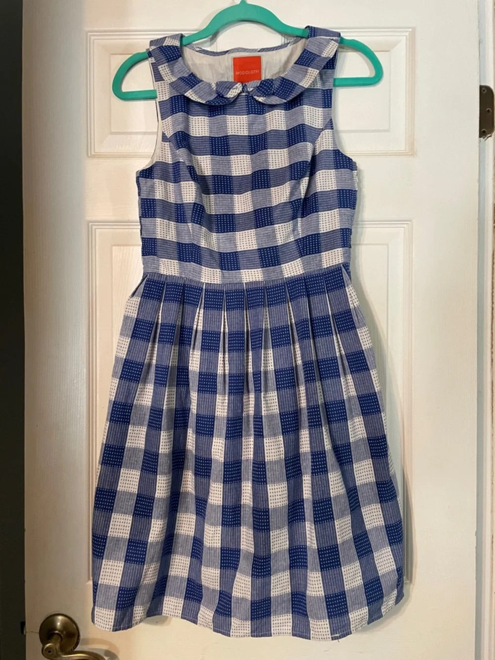 Modcloth Blue and White Gingham Sleeveless Fit-and-Flare Mini Dress - Picture 2 of 6